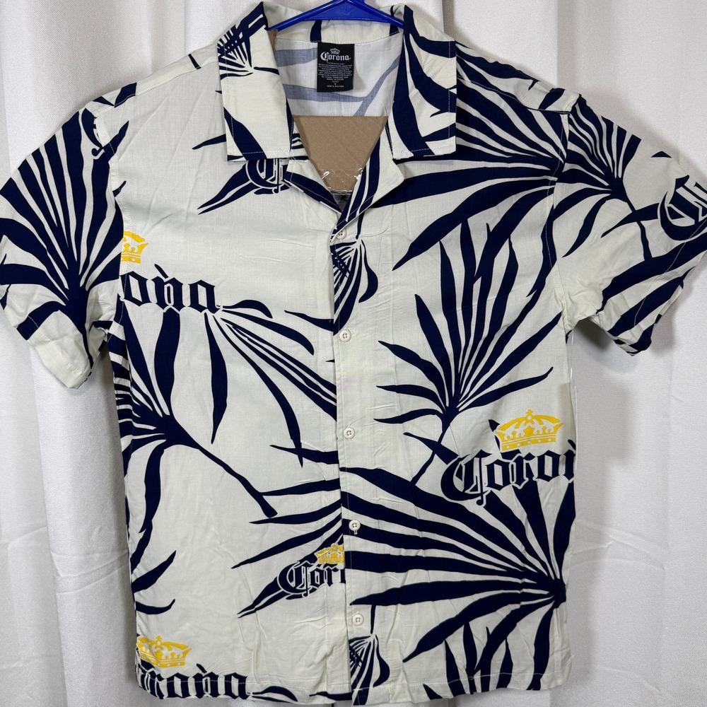 Corona Hawaiian Beach Palm Tree Short Sleeve Button Up Shirt Men Sz Small